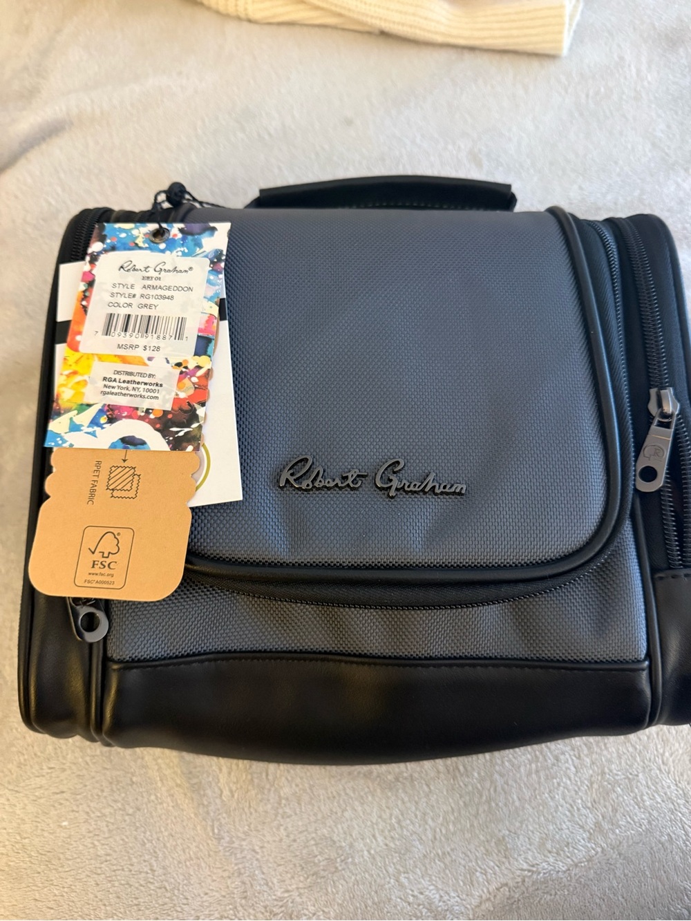 Robert Graham Gray and Black Men’s Toiletry Bag